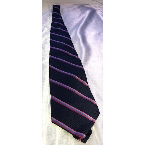 Brooks Brothers Makers Pure Silk Stripe Regimental Blue Pink Neck Tie - Picture 2 of 6